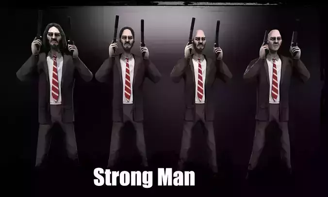 Strong Man and Weapon Low-poly 3D model