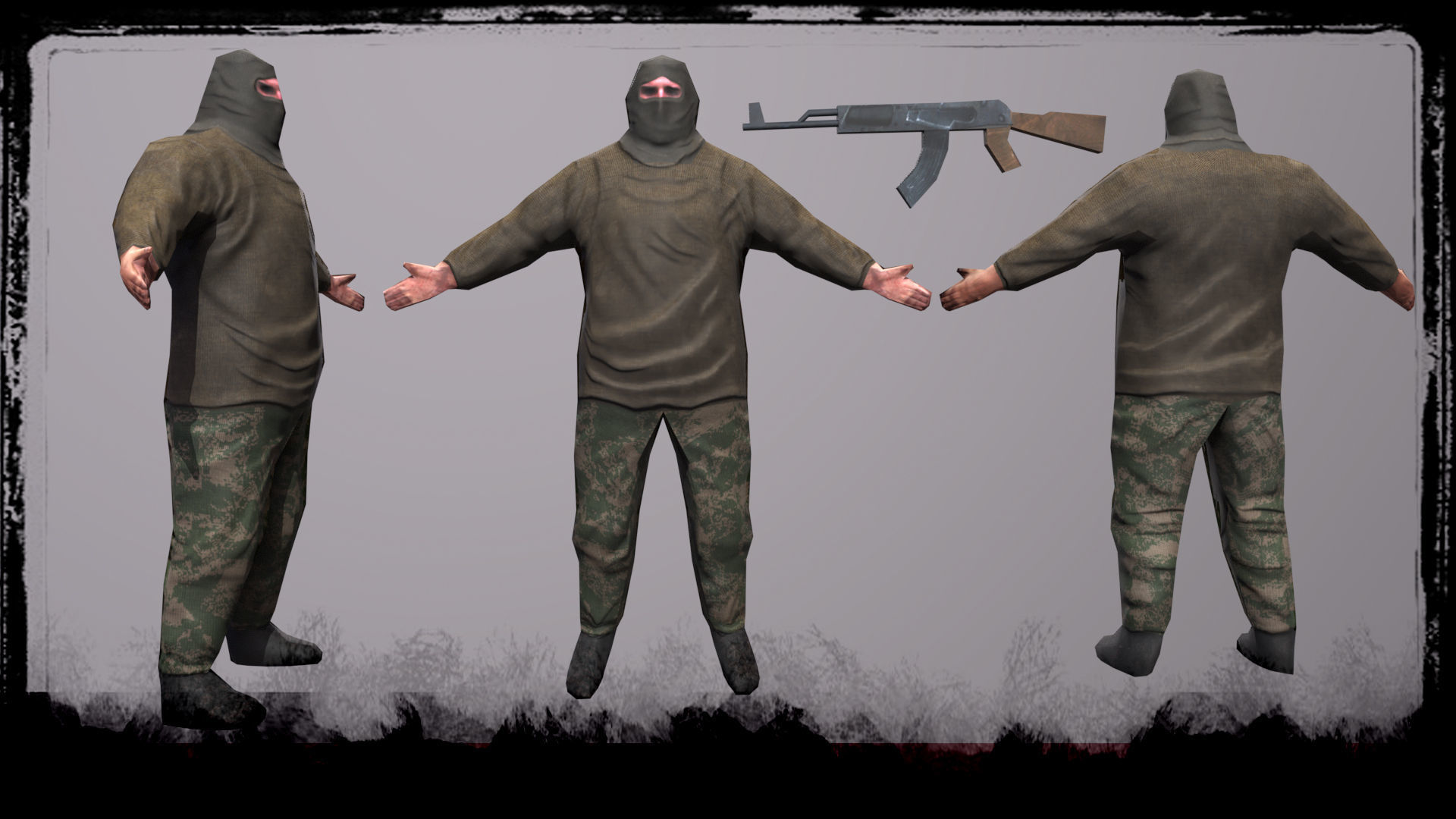 Low Poly Terrorist Ak47 free VR / AR / low-poly 3D model rigged | CGTrader