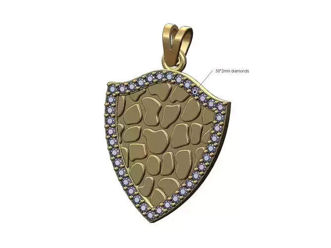 Gold nugget diamond shield pendant with bail