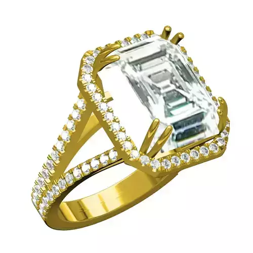 Emerald Halo Micro Prong Setting Split Shank Solitaire Ring