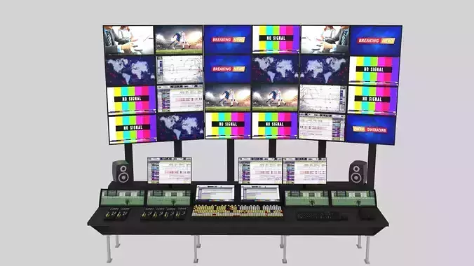 Tv control Room and Production Room Low-poly 3D model