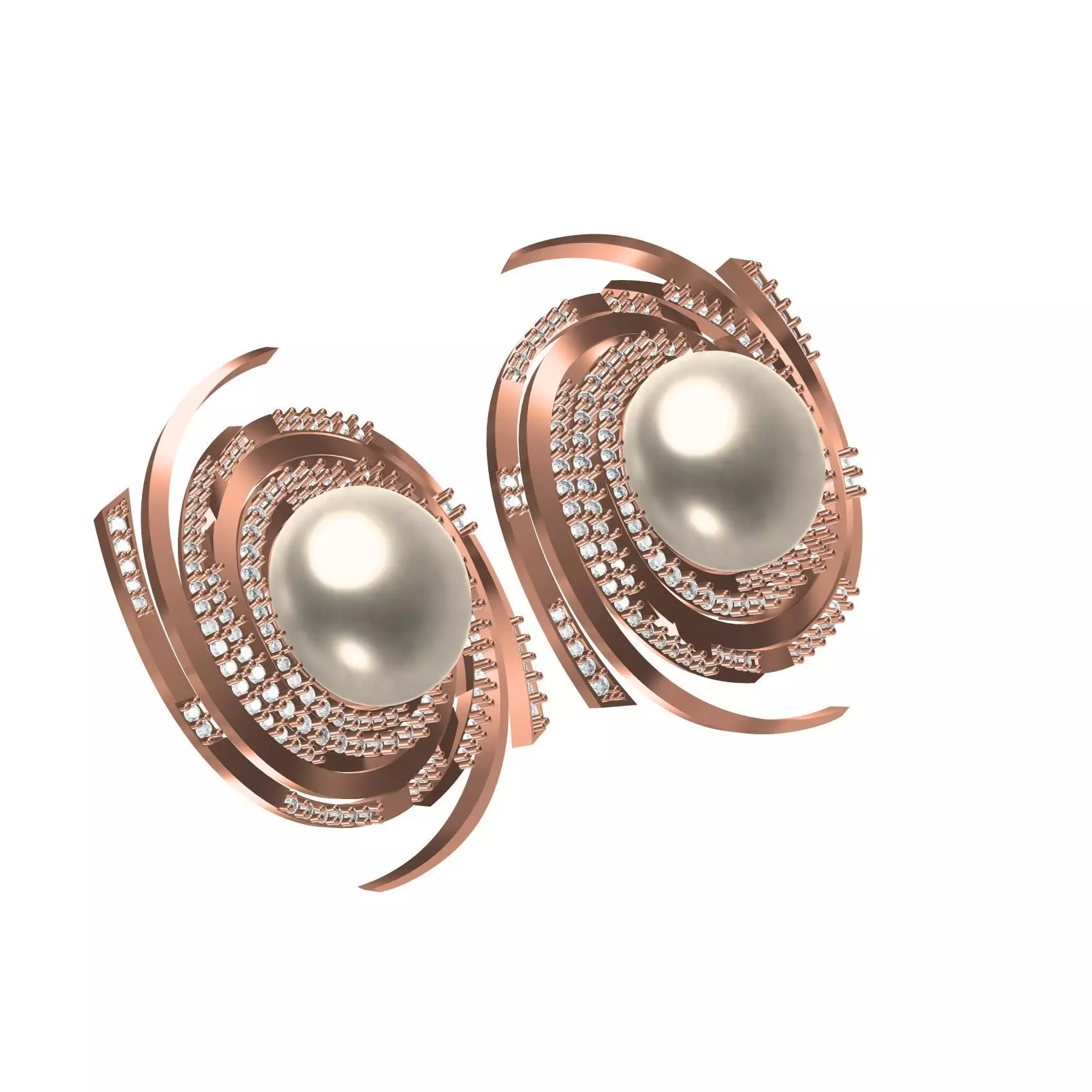 Antique Pearl Stone Ear Stud Earring 3D print model