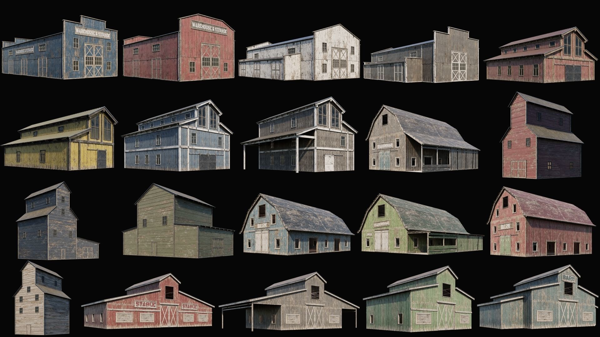 1 - 100 FARM BUILDINGS MEGA PACK 4K PBR Textures 3D Model Collection_3
