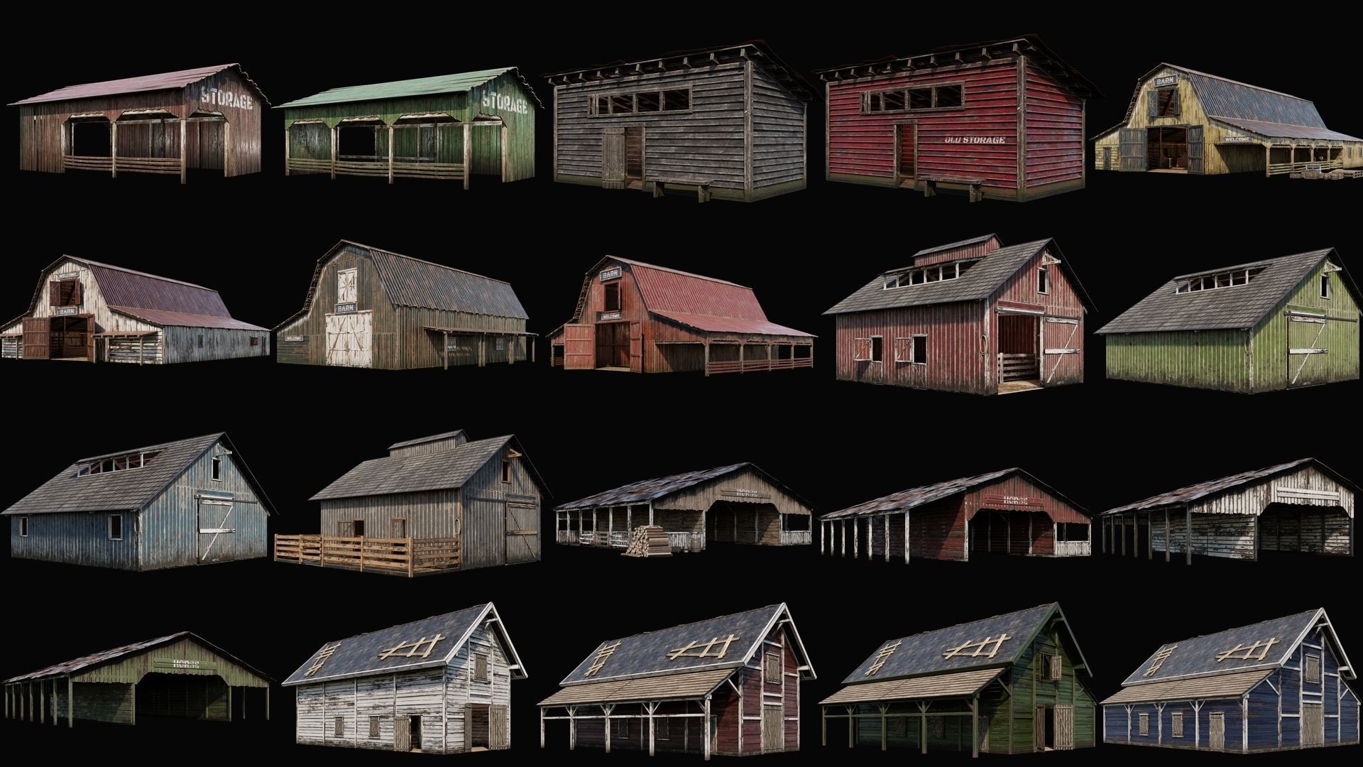 1 - 100 FARM BUILDINGS MEGA PACK 4K PBR Textures 3D Model Collection_2