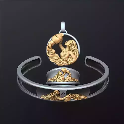 Zodiac Horoscope Aquarius ring pendant bracelet collection