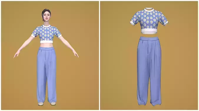 Croptop and long pants full set 2 pieces