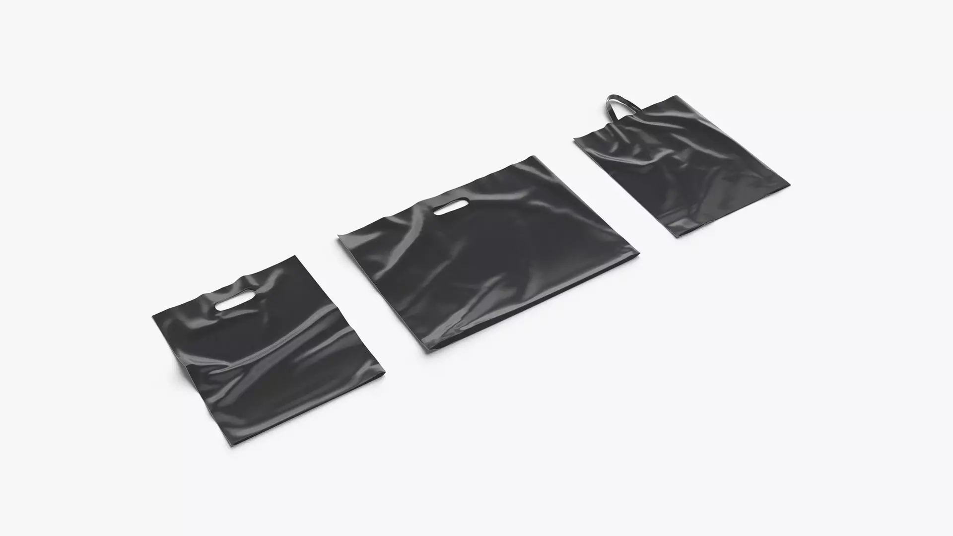 3 Black Plastic Bag Lying - handle packet shapes set Low-poly 3D model