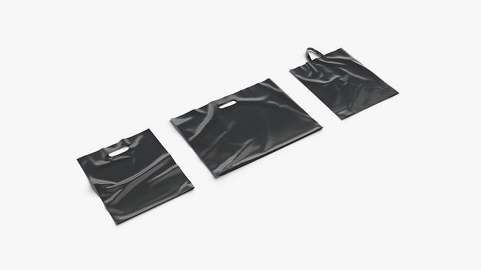 3 Black Plastic Bag Lying - handle packet shapes set Low-poly 3D model