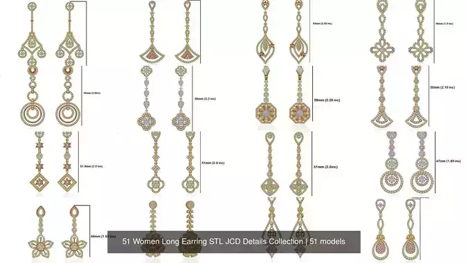 51 Women Long Earring STL JCD Details Collection 