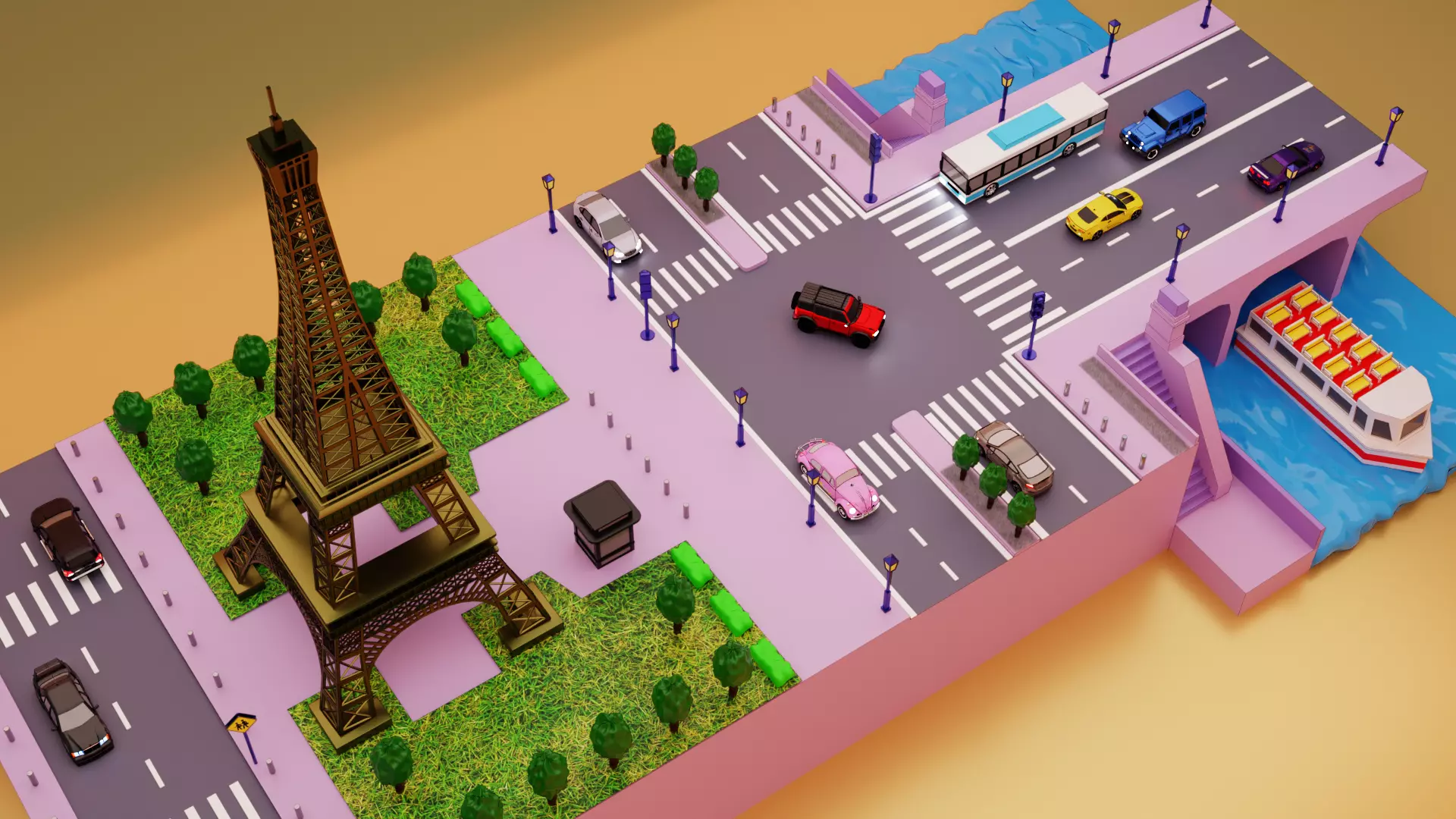 Eiffel Tower Square Low-poly 3D model