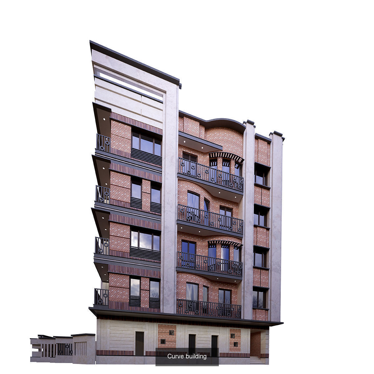 Modern building whit brick 3D Model Collection_2