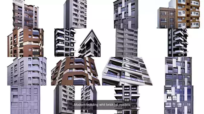 Modern building whit brick 3D Model Collection