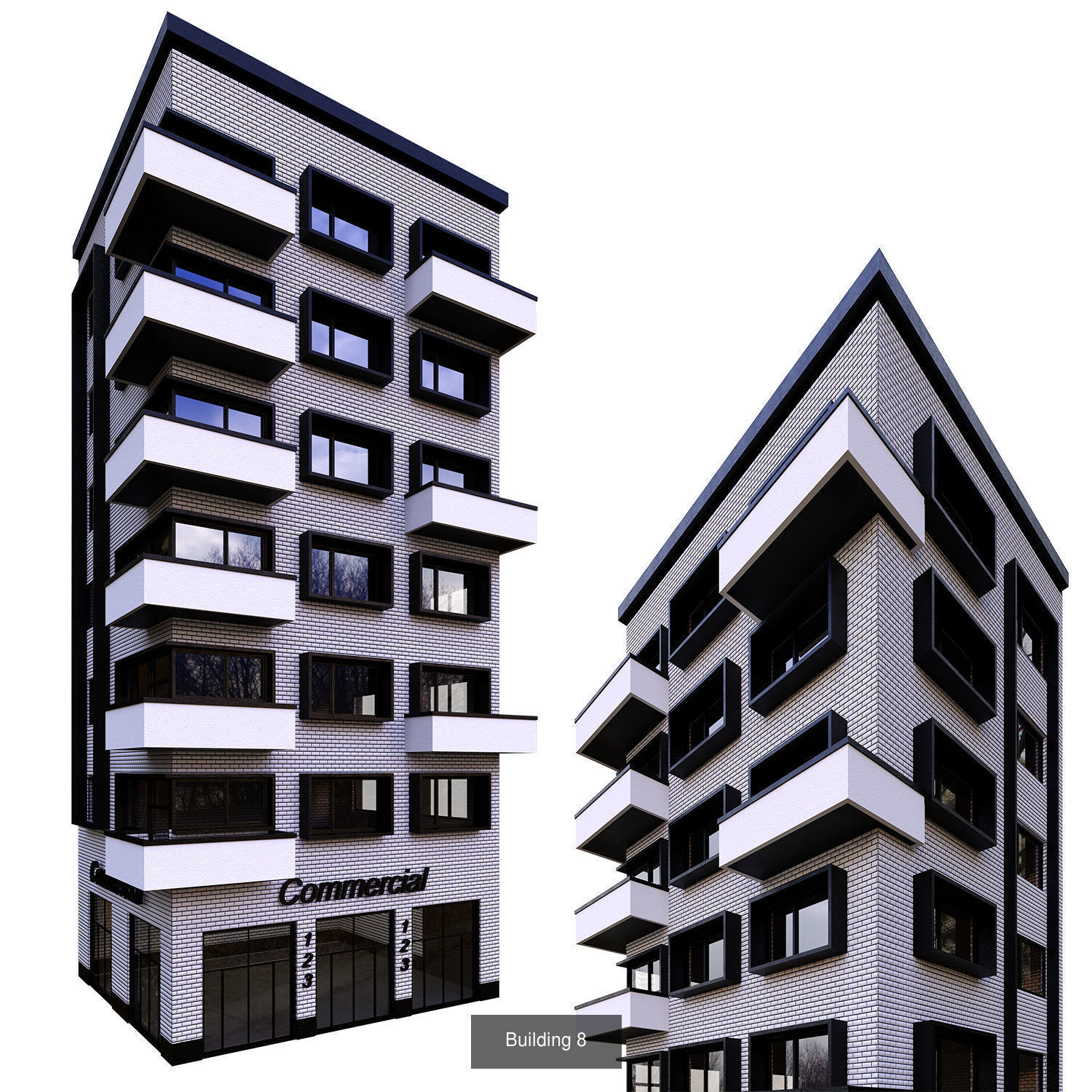 Modern building whit brick 3D Model Collection_1