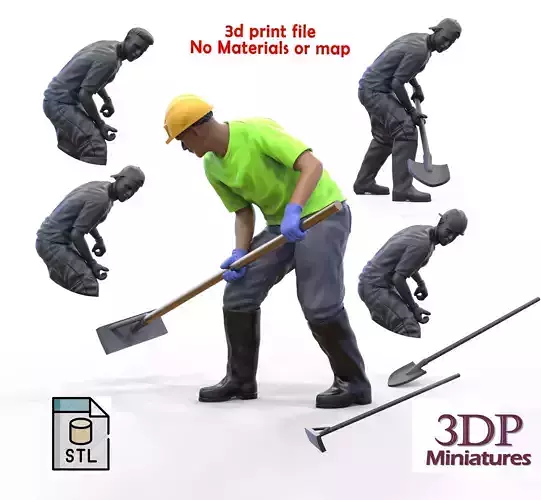 N10 Construction worker with shovel 3D print model