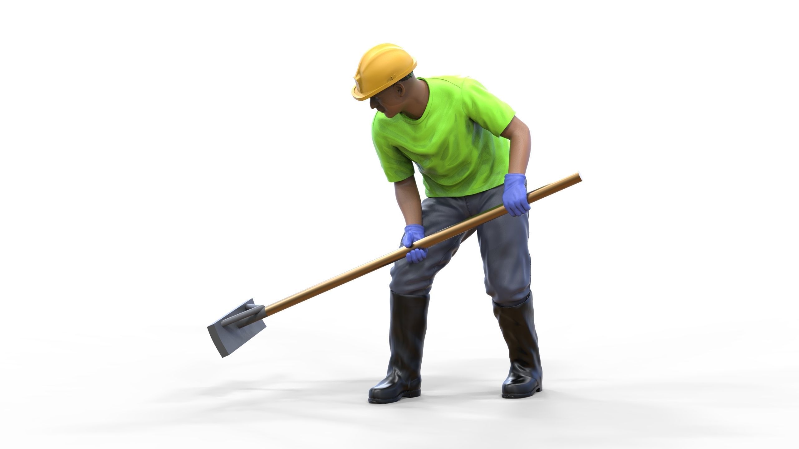 N10 Construction worker with shovel 3D print model_11