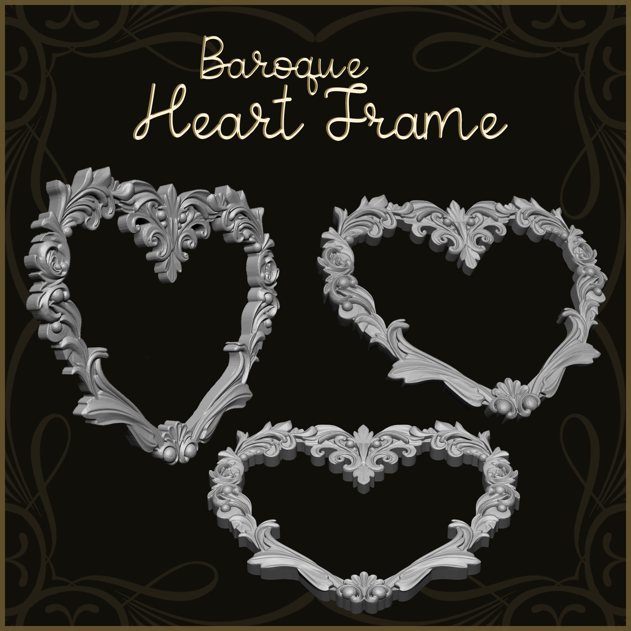 Baroque Heart Frame 3D print model_1