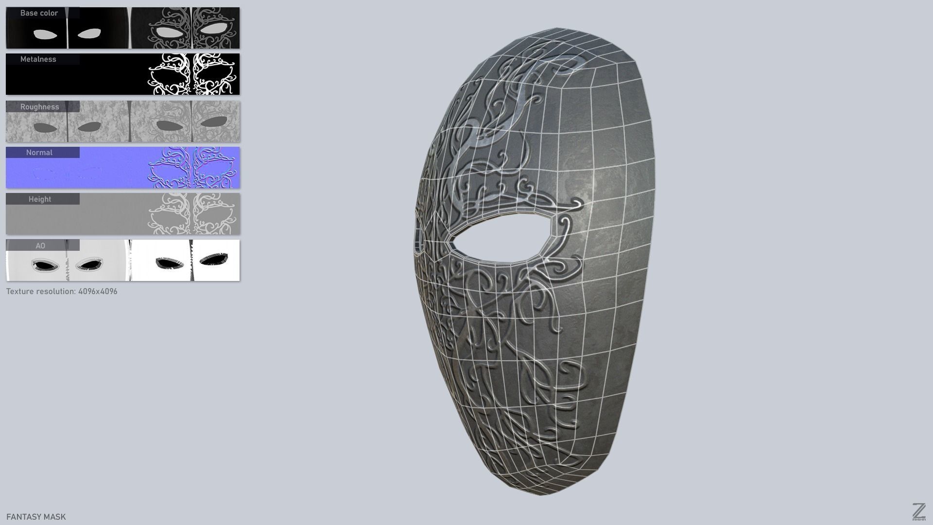 Fantasy mask Low-poly 3D model_1