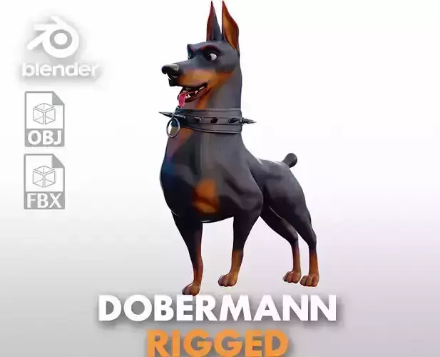 Doberman - stylized Dog rigged character for Blender