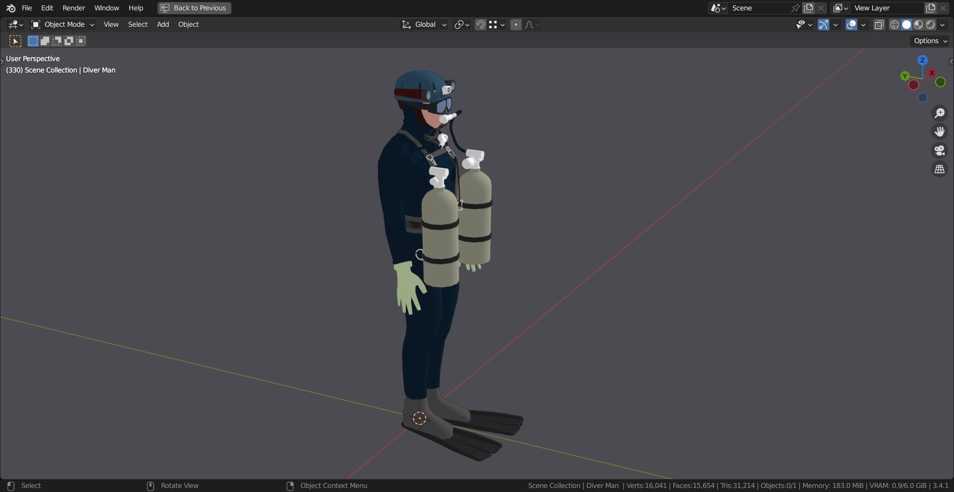 DIVER MAN BASE MESH MODEL Low-poly 3D model_11