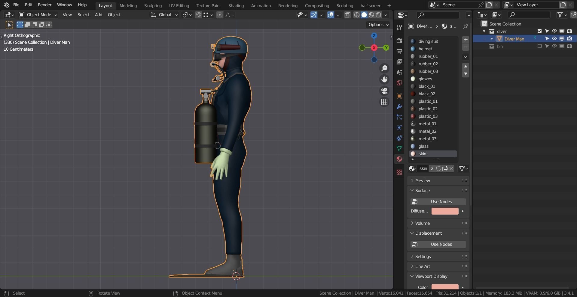 DIVER MAN BASE MESH MODEL Low-poly 3D model_6