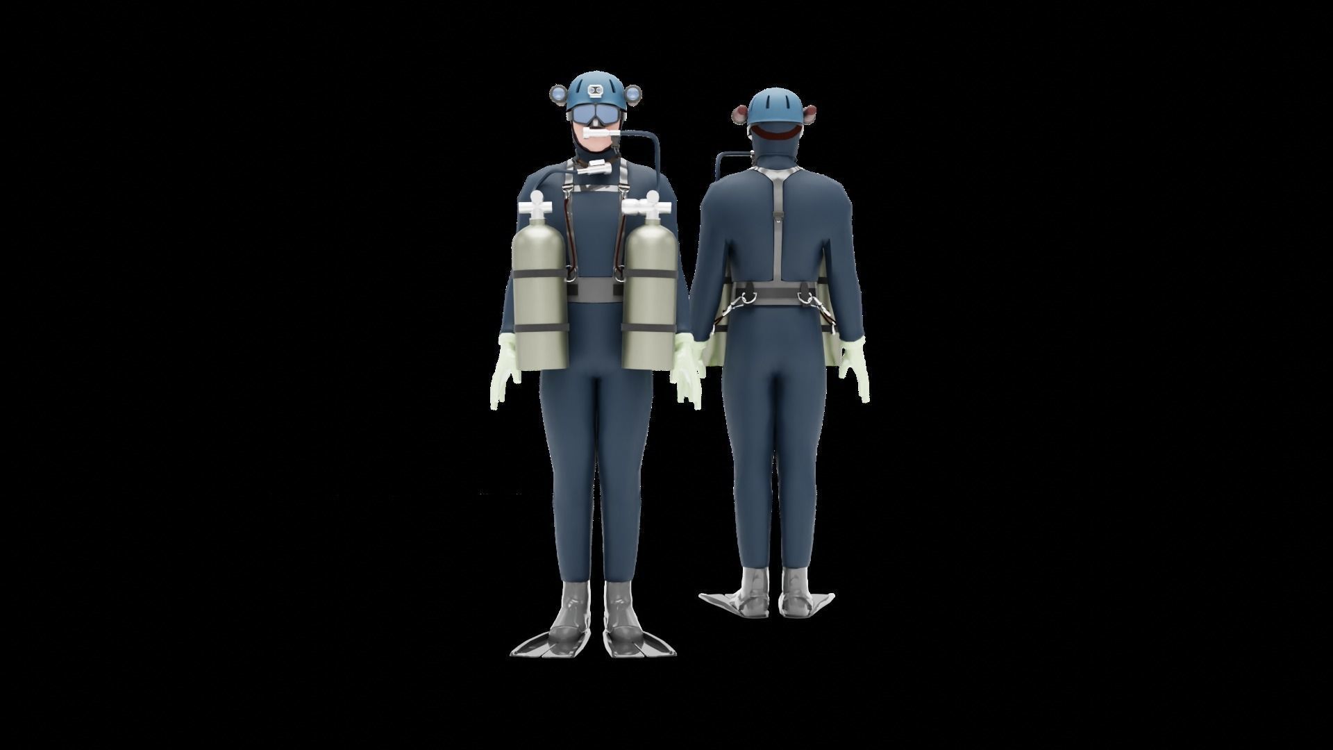 DIVER MAN BASE MESH MODEL Low-poly 3D model_13