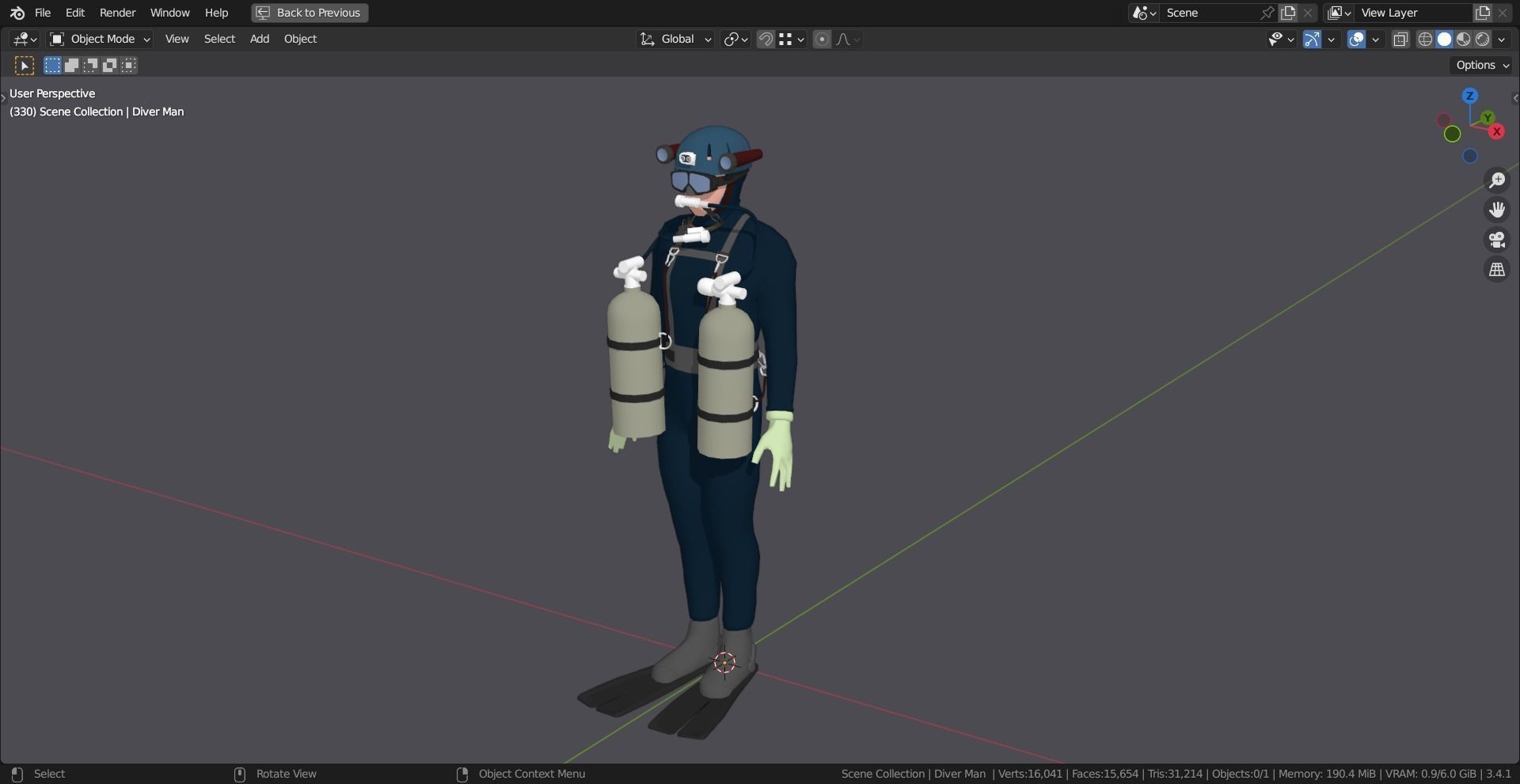 DIVER MAN BASE MESH MODEL Low-poly 3D model_10