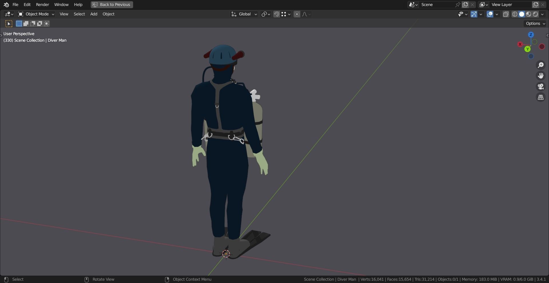DIVER MAN BASE MESH MODEL Low-poly 3D model_12
