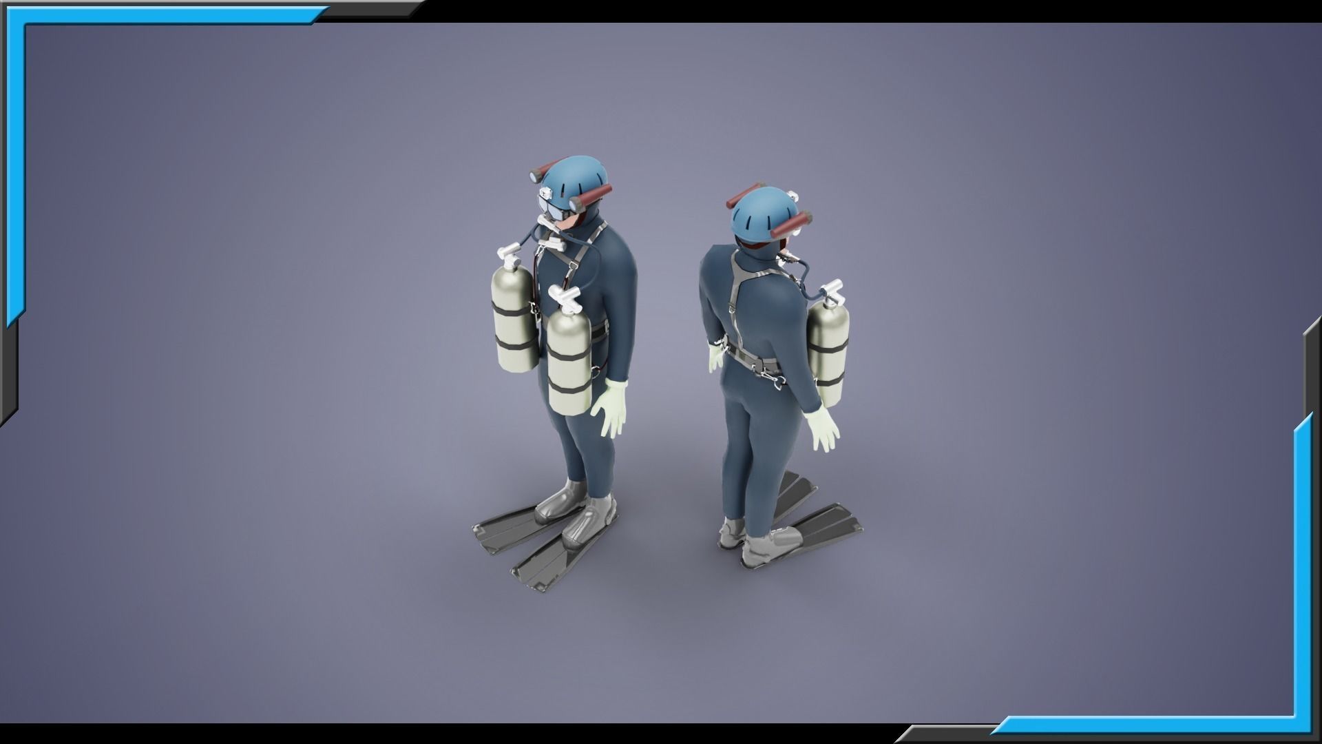DIVER MAN BASE MESH MODEL Low-poly 3D model_3