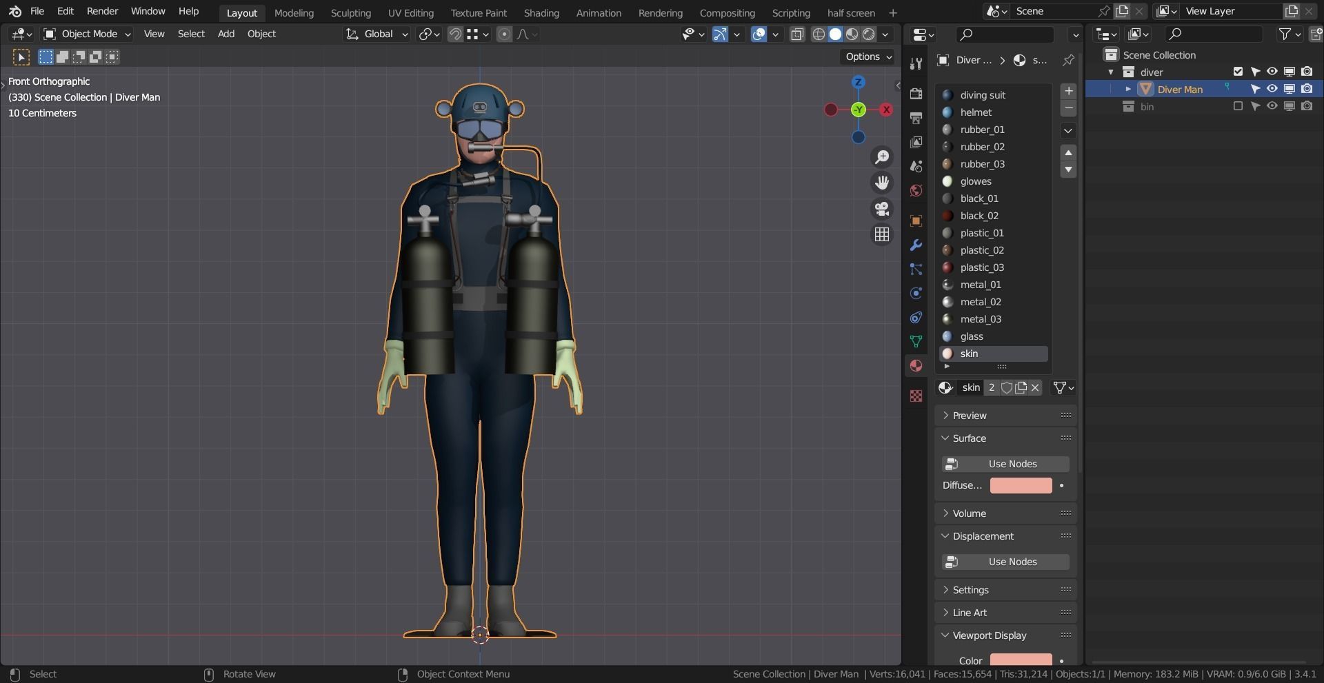 DIVER MAN BASE MESH MODEL Low-poly 3D model_5