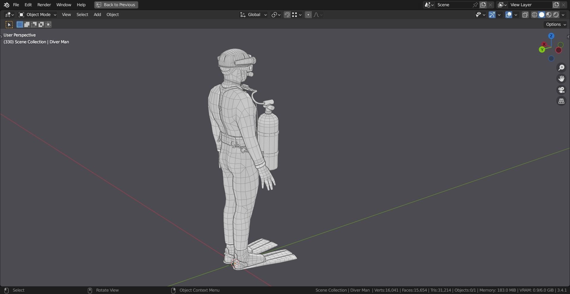 DIVER MAN BASE MESH MODEL Low-poly 3D model_7