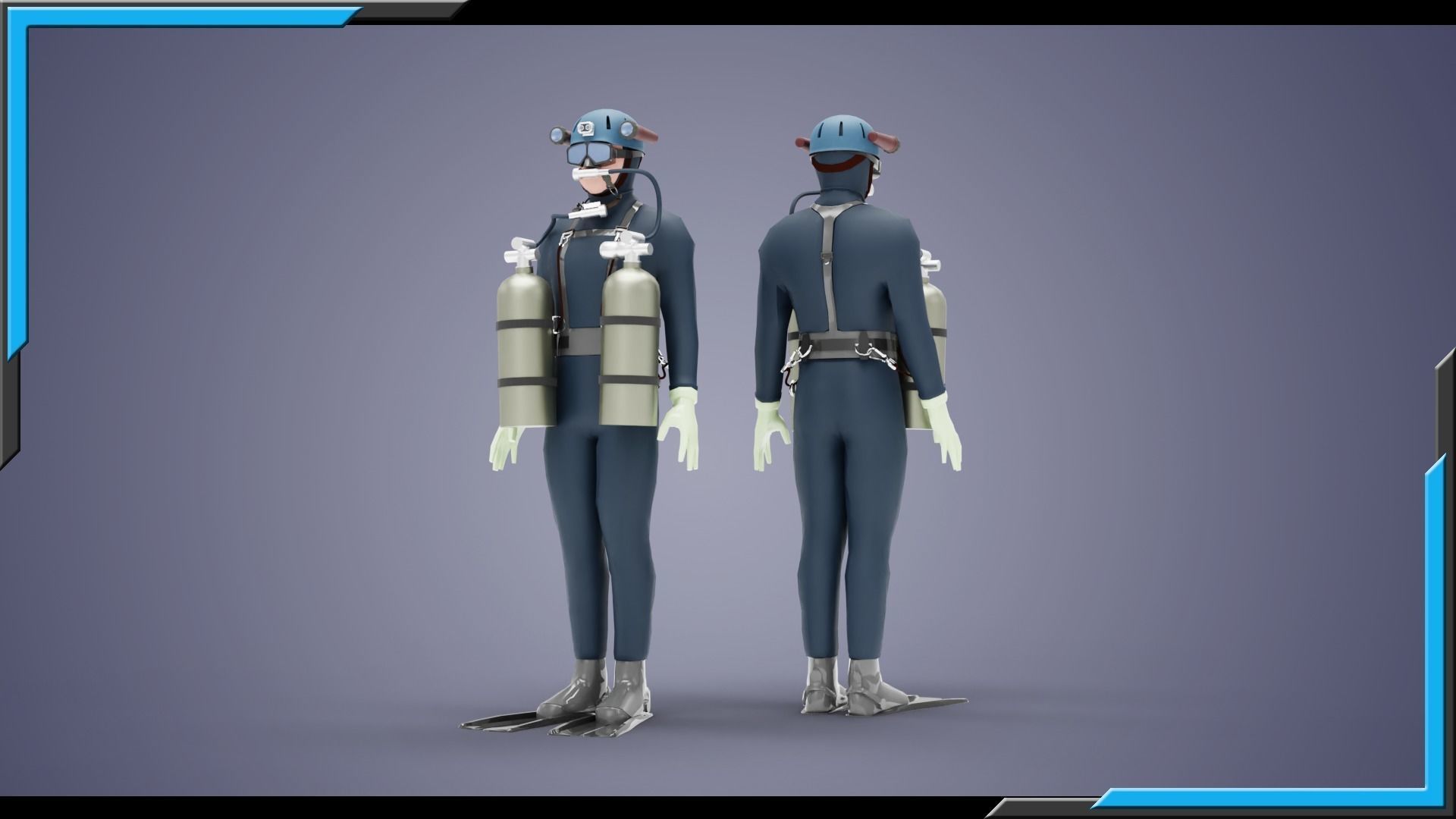 DIVER MAN BASE MESH MODEL Low-poly 3D model_1