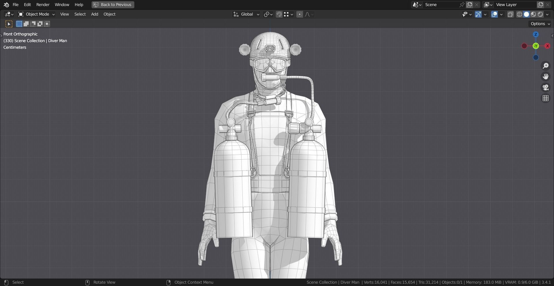 DIVER MAN BASE MESH MODEL Low-poly 3D model_9