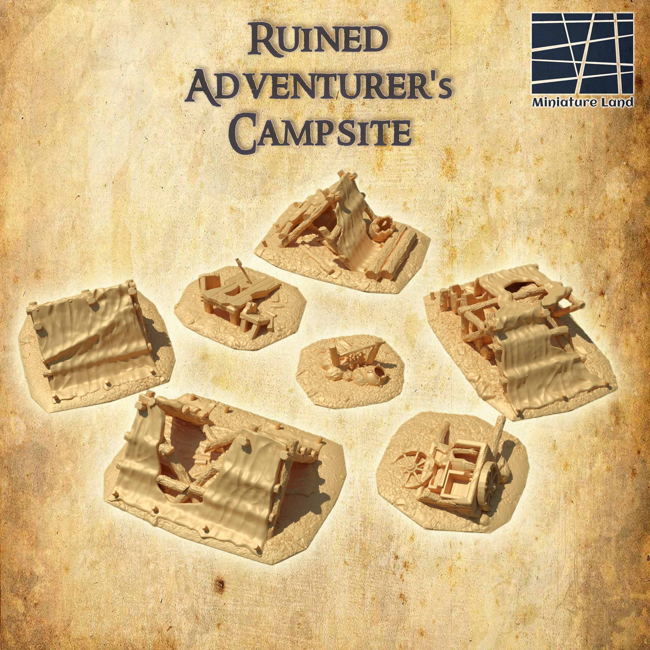 Ruined Adventurers Campsite Tabletop Terrain 28 MM 3D print model_2