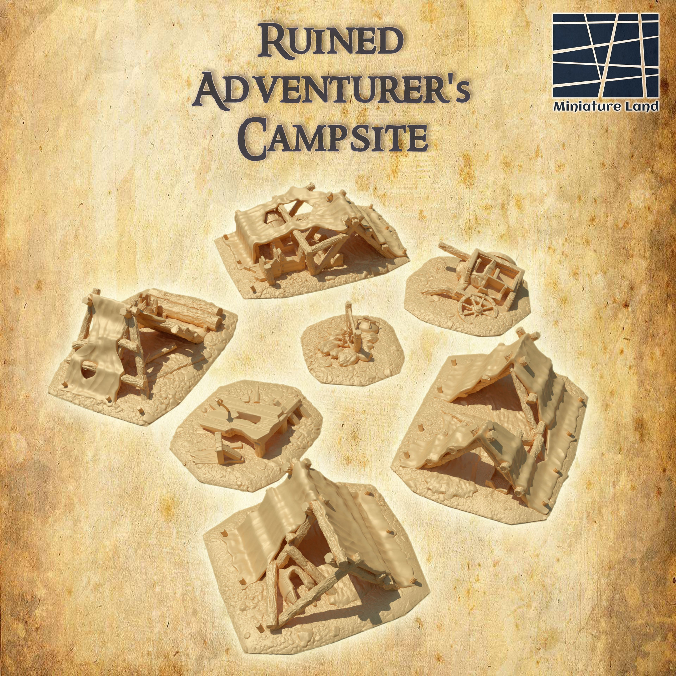 Ruined Adventurers Campsite Tabletop Terrain 28 MM 3D print model_3