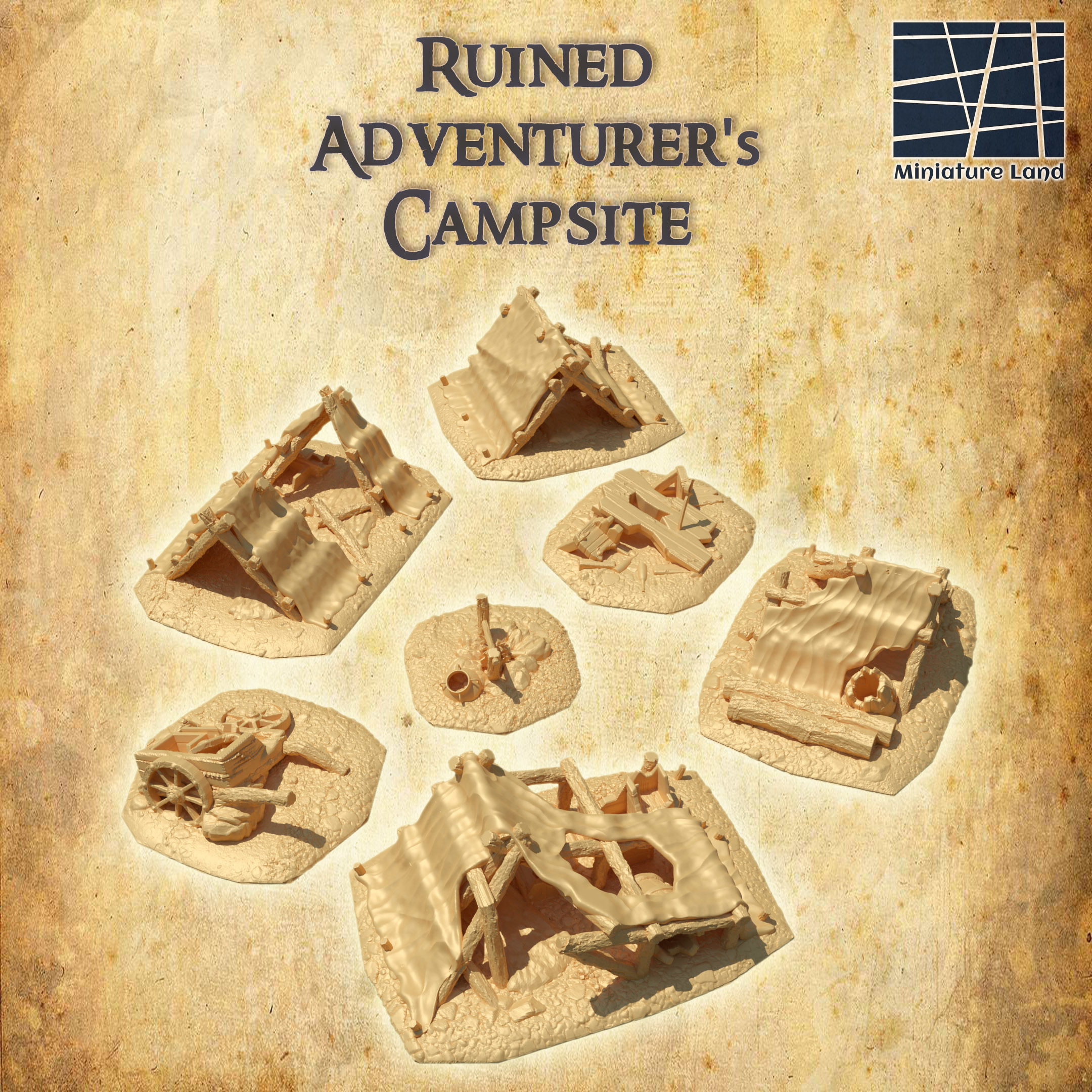 Ruined Adventurers Campsite Tabletop Terrain 28 MM 3D print model_1