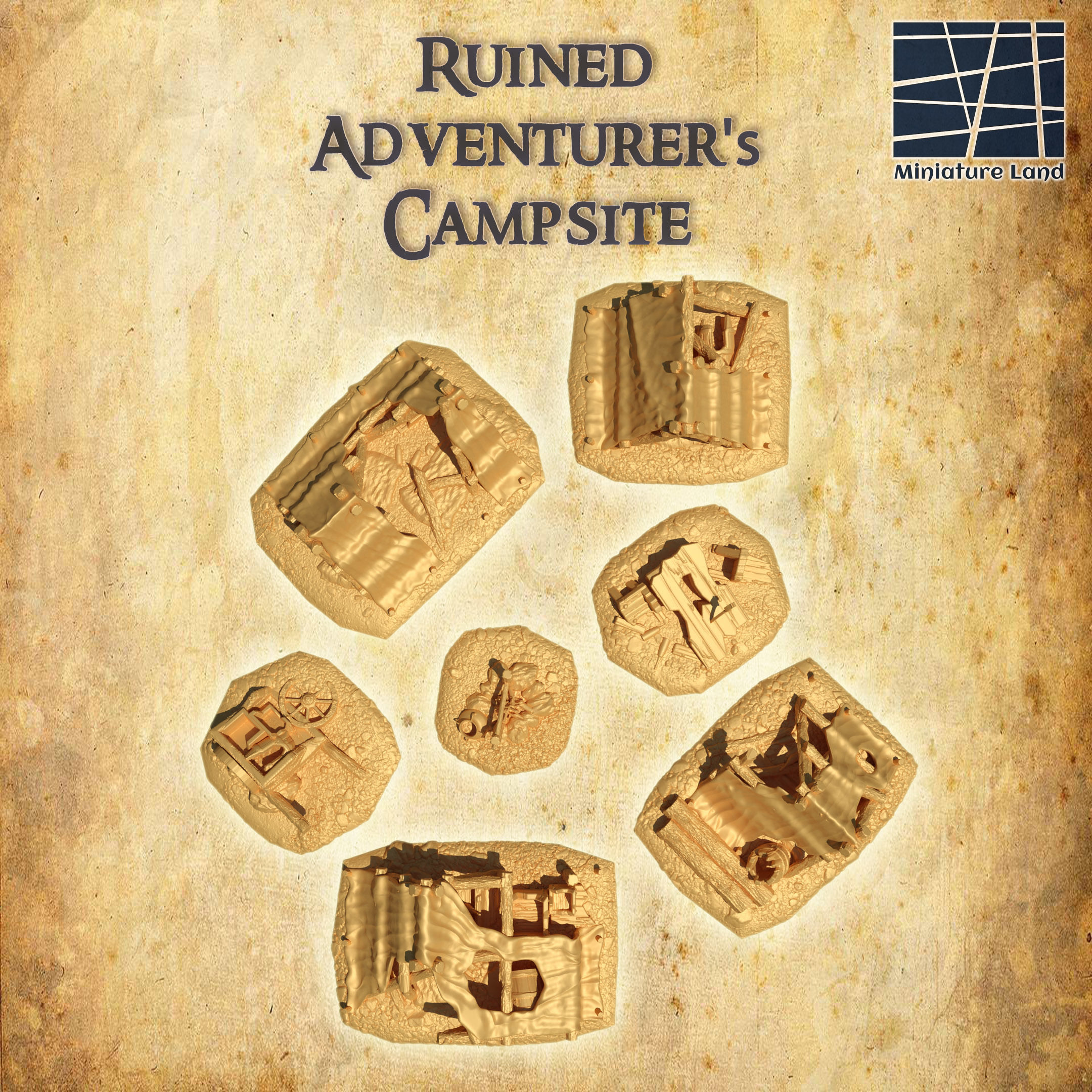 Ruined Adventurers Campsite Tabletop Terrain 28 MM 3D print model_4