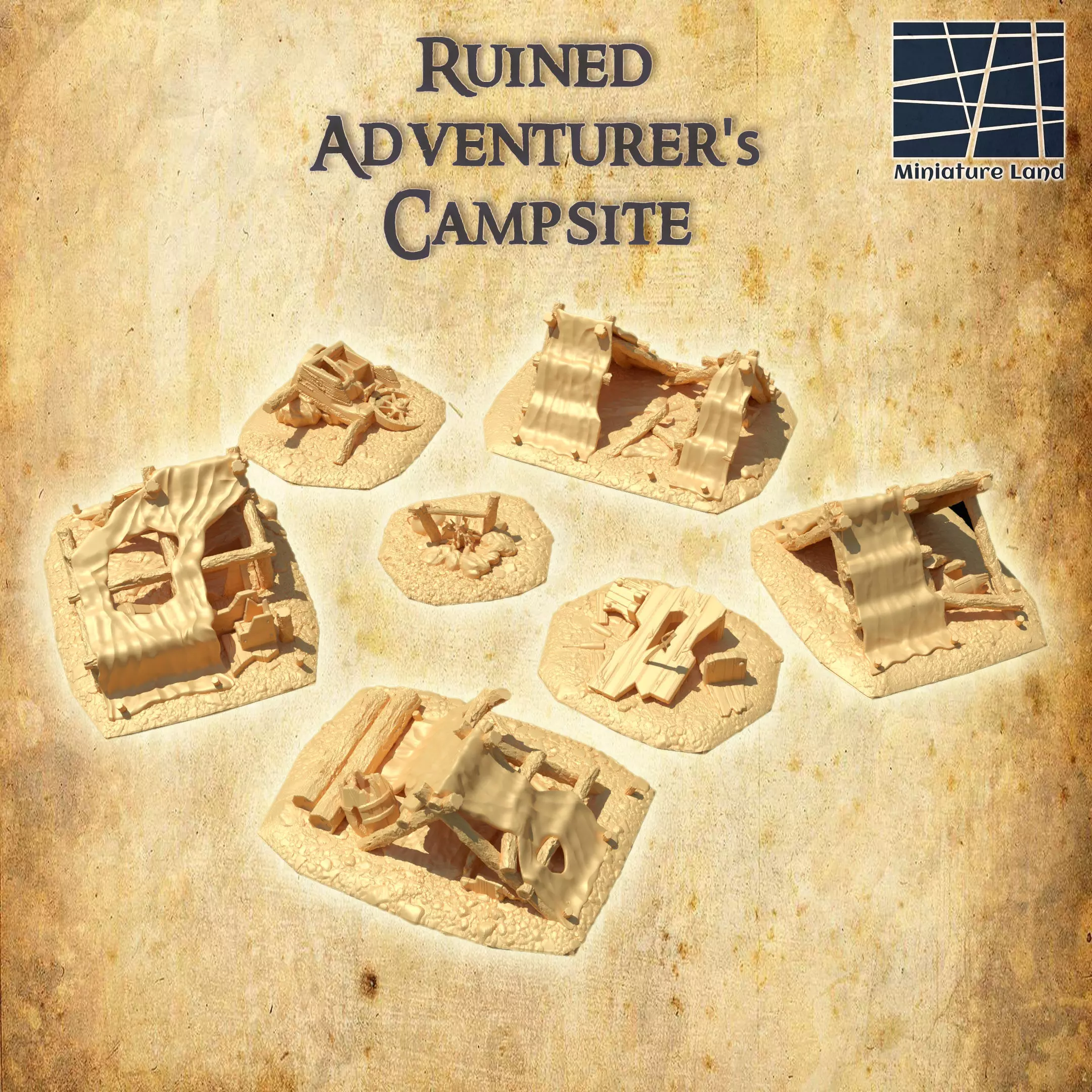 Ruined Adventurers Campsite Tabletop Terrain 28 MM 3D print model_0