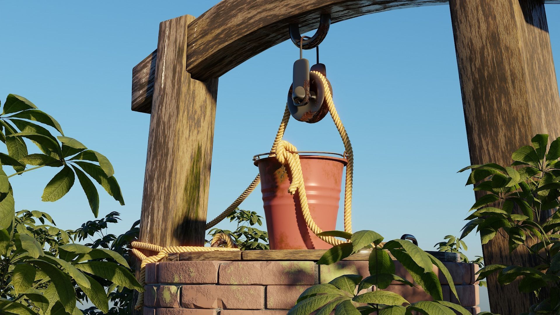 Bricks well - 3D model with landscape Free 3D model_2