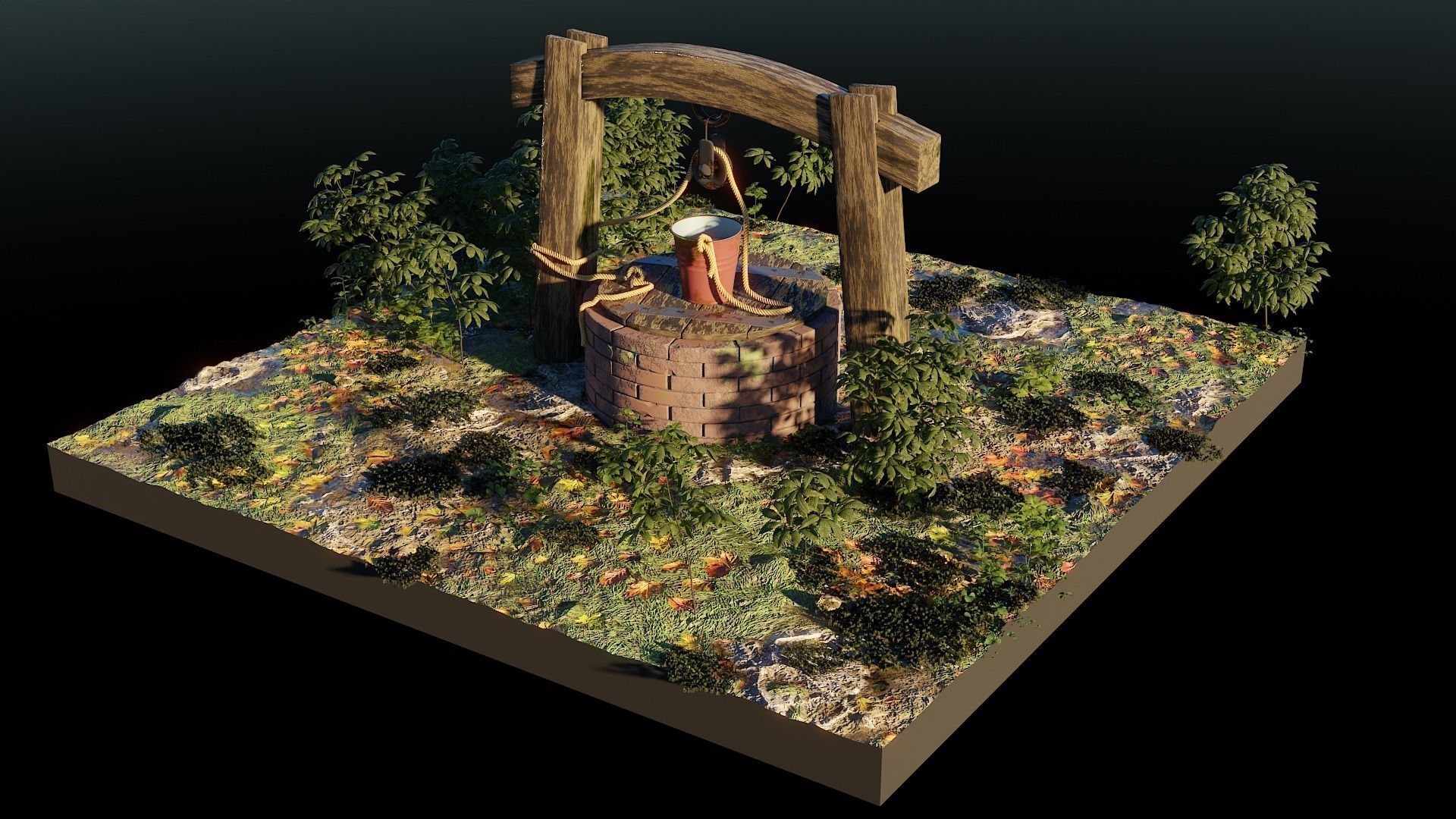 Bricks well - 3D model with landscape Free 3D model_5