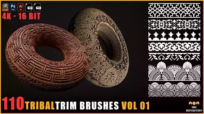 110 Tribal Trim Brushes - Border Pattern - Roll Brush - VOL 01