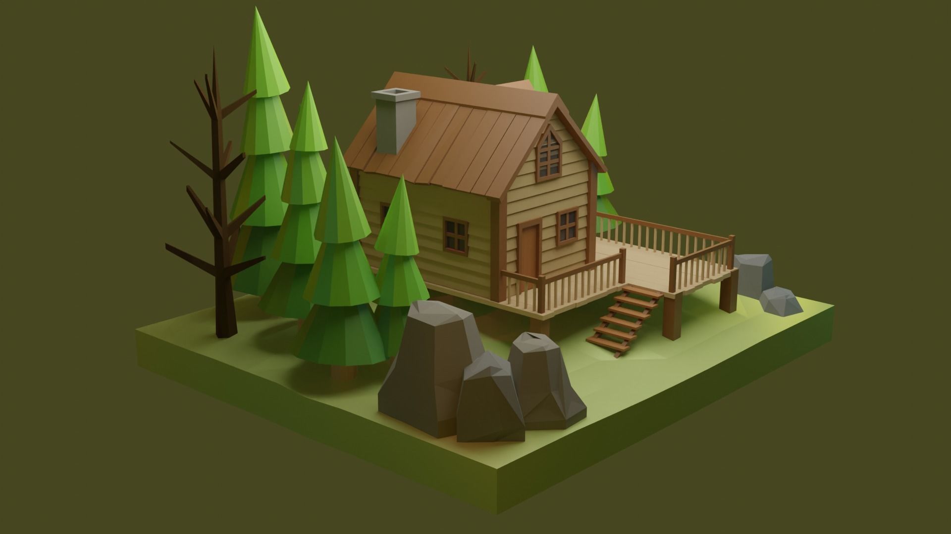 Low Poly Wooden House 3 Low-poly 3D model_4