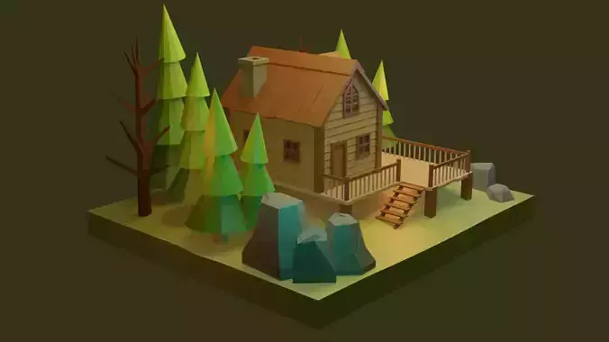 Low Poly Wooden House 3 Low-poly 3D model