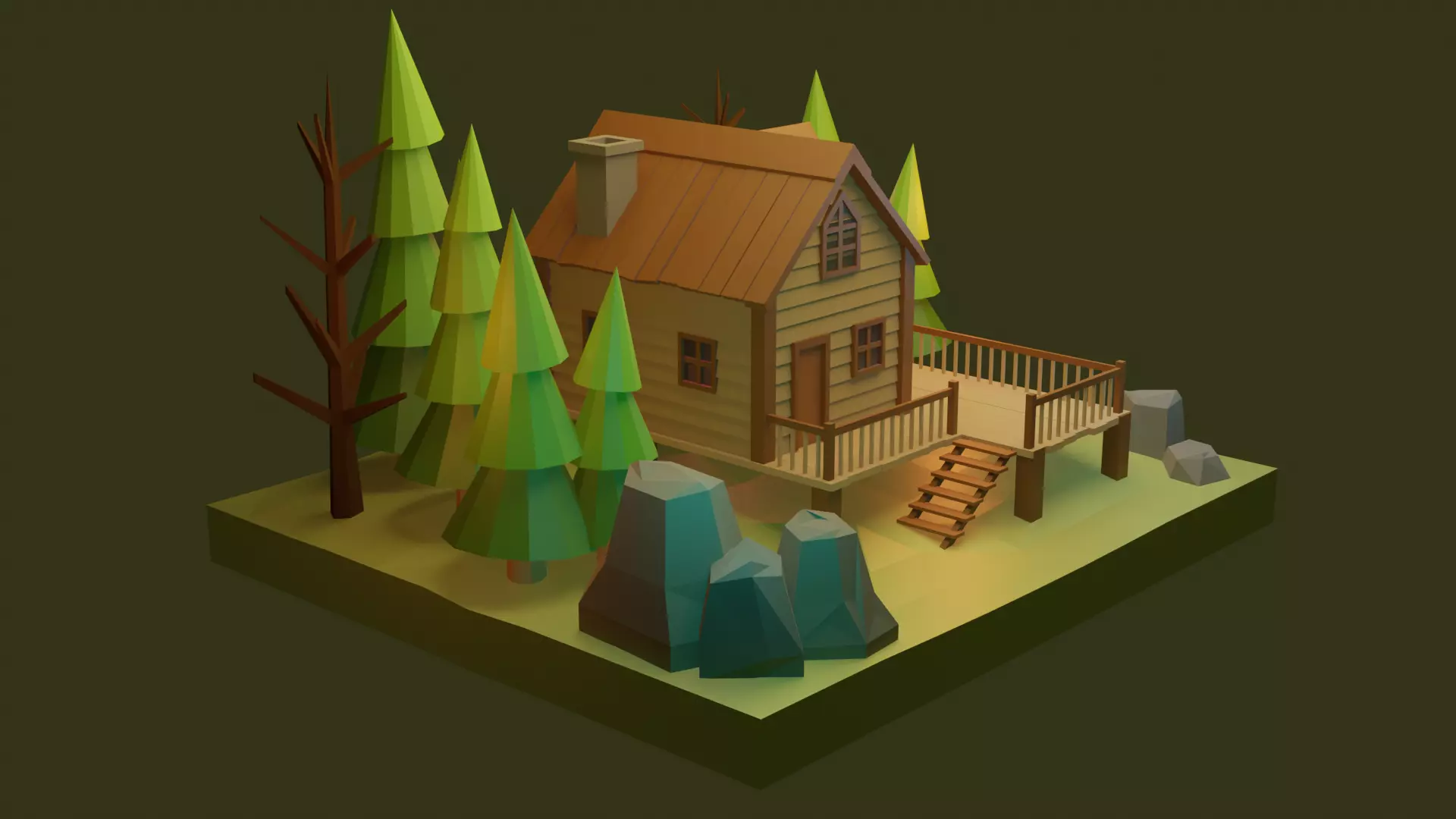 Low Poly Wooden House 3 Low-poly 3D model_0