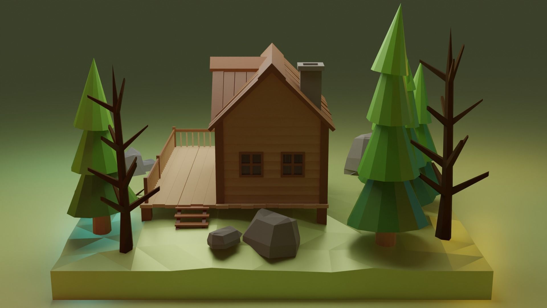 Low Poly Wooden House 3 Low-poly 3D model_5