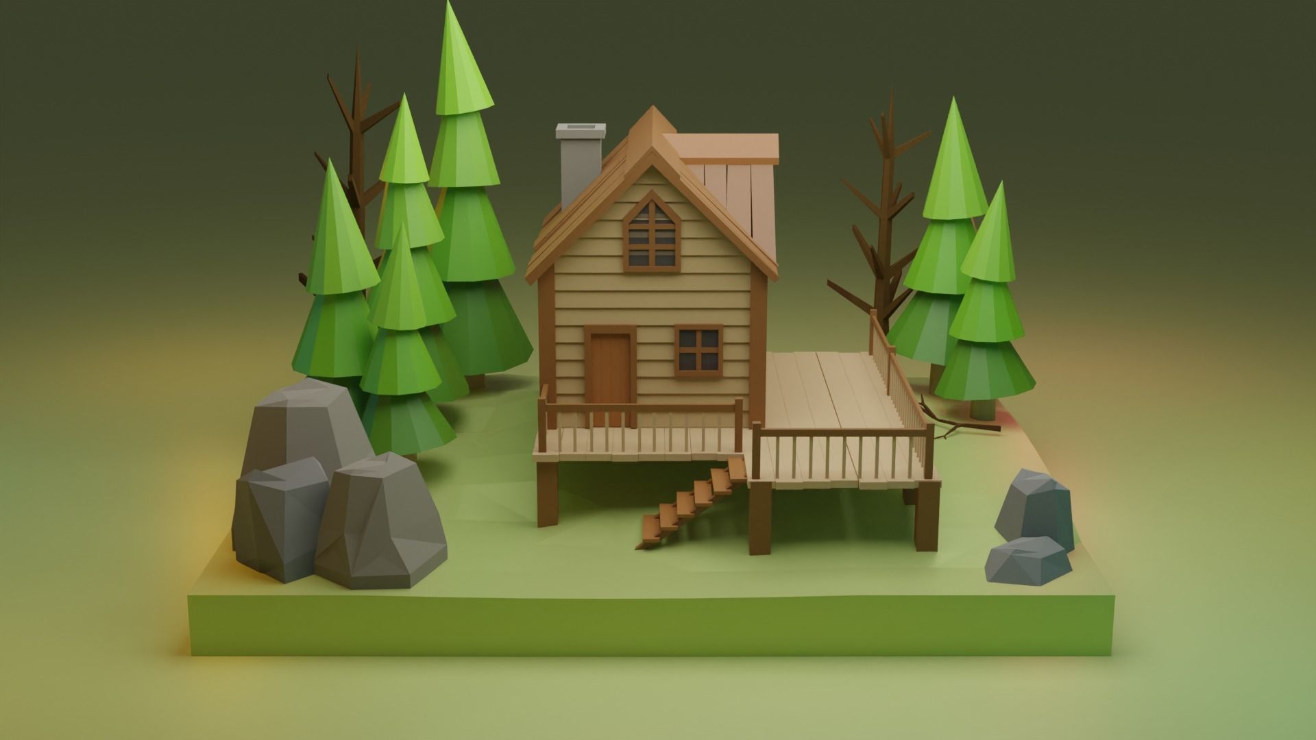 Low Poly Wooden House 3 Low-poly 3D model_2