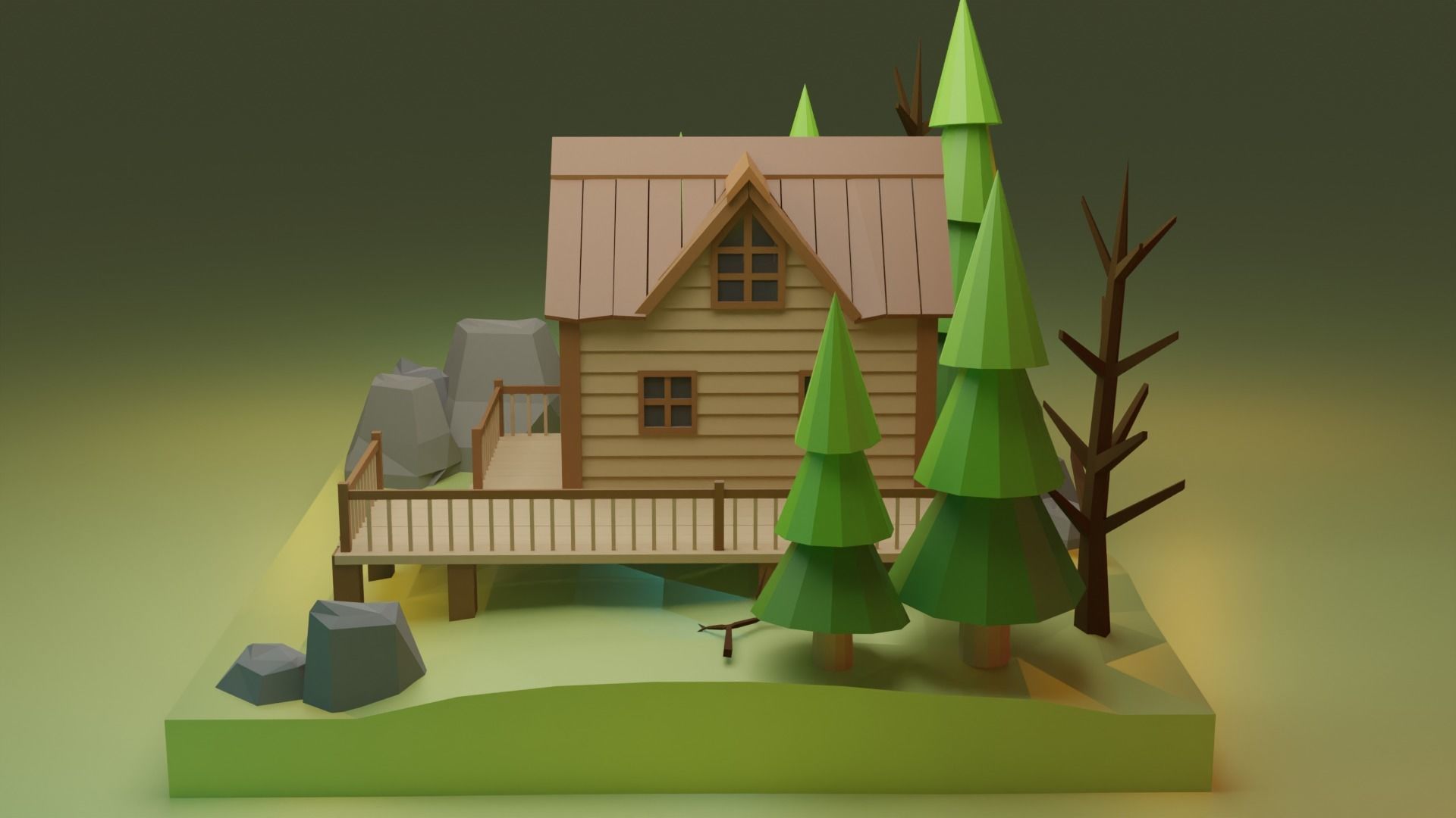 Low Poly Wooden House 3 Low-poly 3D model_3
