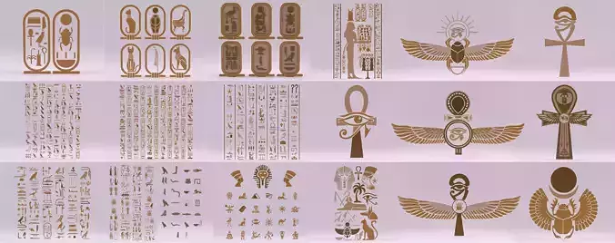 20 Models - Egyptian Symbols - Bundle 01 3D Model Collection