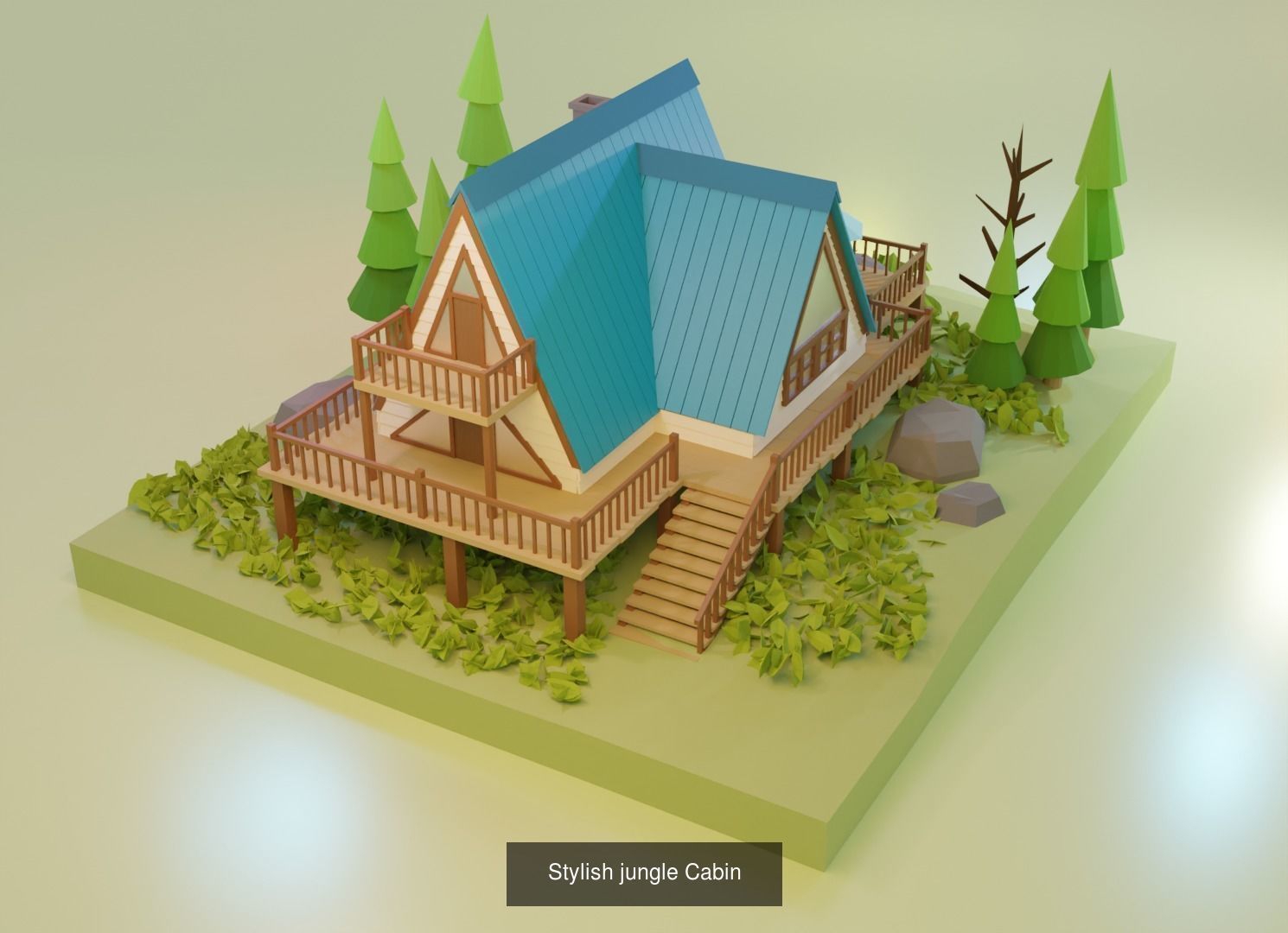 Low Poly Wooden House Pack 3D Model Collection_4