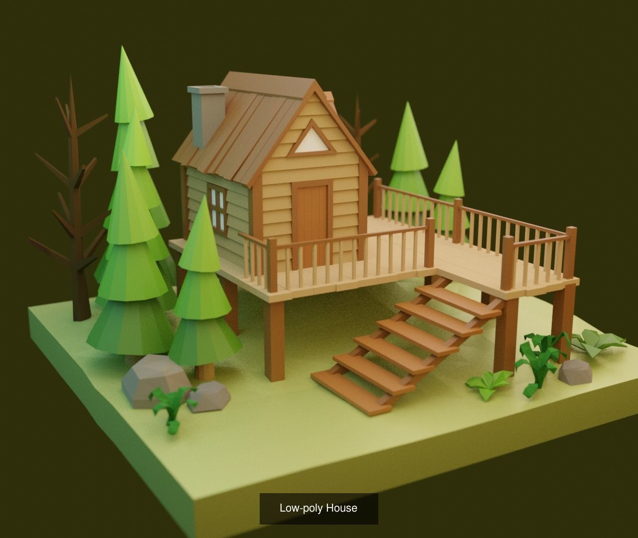 Low Poly Wooden House Pack 3D Model Collection_2