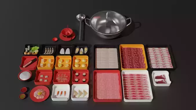 Thai buffet Sukiyaki hot-pot 3D model Low-poly 3D model